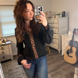Black & Cheetah print blouse, size large